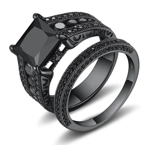NEW 18K BLACK SAPPHIRE STERLING SILVER RING​ - Picture 2 of 7
